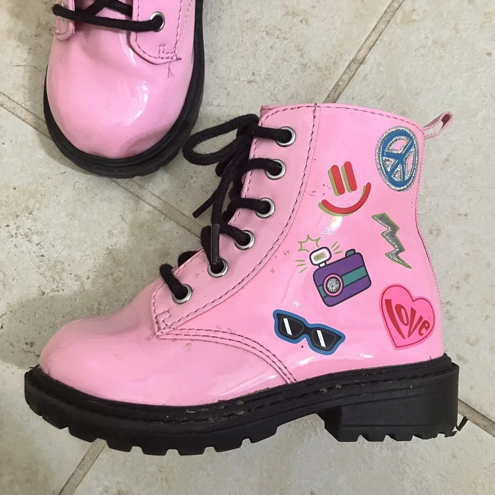 Wonder‎ Nation Pink/black Round Toe Lace Up & Zip Ankle Boots Kids Size 7